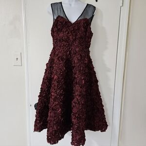 Womens Dress Whimsigoth Midi Fairy Grunge 3D Rose Prom Silk Flare Goth Romantic